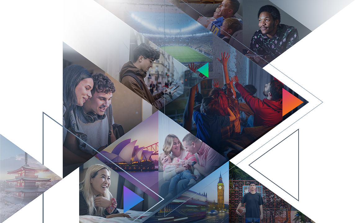 Multiframe collage of diverse people engaging in sports, technology, travel, and family moments to symbolize community and shared experiences.