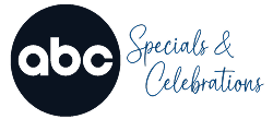 ABC logo: dark blue circle containing lowercase 'abc' with 'Specials & Celebrations' in blue cursive to the right.