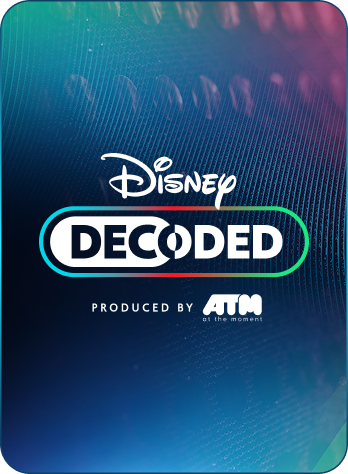 Disney Decoded logo on a blue-to-teal gradient background, with 'Produced by ATMO' text below.