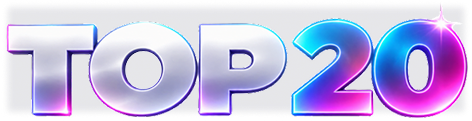 Shiny glossy banner reading TOP 20 in gradient purple-to-blue letters.